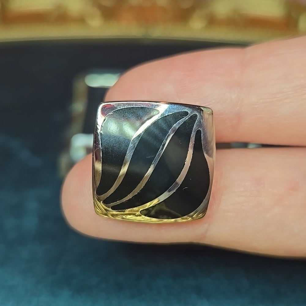 Elegant Silver and Black Stainless Steel Cuff Links Brand New - Picture 4 of 7